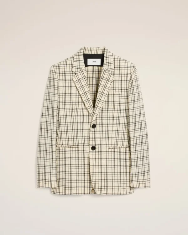 Online Beige Checked Wool Semi-Lined Jacket Women Denim | Coats & Jackets