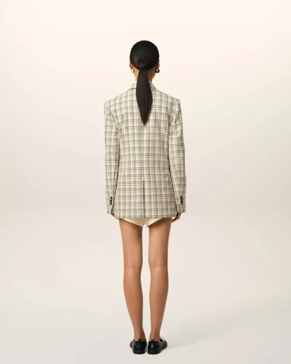 Online Beige Checked Wool Semi-Lined Jacket Women Denim | Coats & Jackets