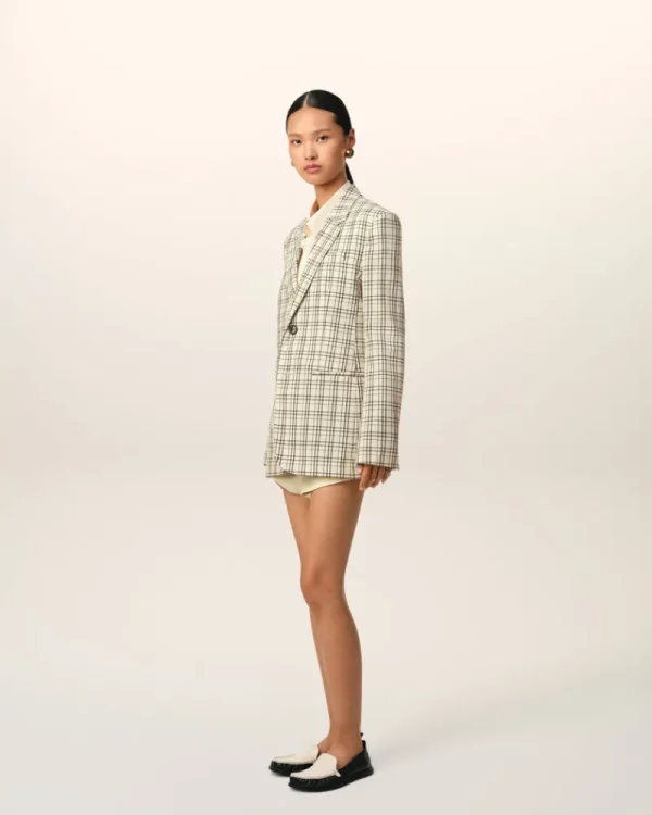 Online Beige Checked Wool Semi-Lined Jacket Women Denim | Coats & Jackets