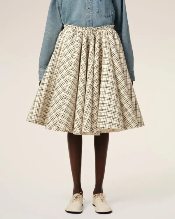 Flash Sale Beige Checked Wool Skirt With Godets Women Denim | Shorts & Skirts