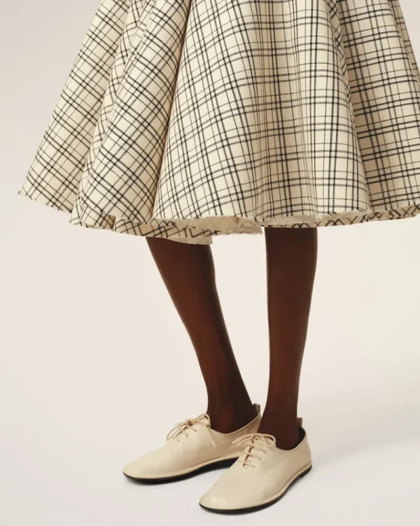 Flash Sale Beige Checked Wool Skirt With Godets Women Denim | Shorts & Skirts