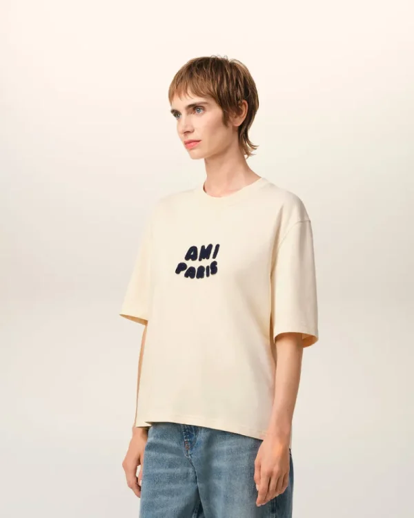 Shop Beige Cotton Patch T-Shirt Women T-shirts & Polos | Ami De Coeur