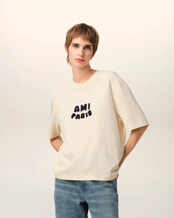 Shop Beige Cotton Patch T-Shirt Women T-shirts & Polos | Ami De Coeur