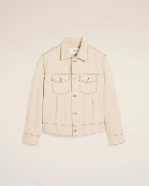 Cheap Beige Cotton Trucker Jacket Denim | Coats & Jackets