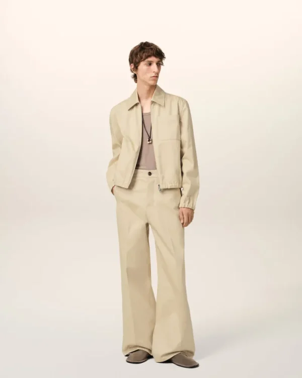 Clearance Beige Cotton Baggy Fit Trousers Trousers