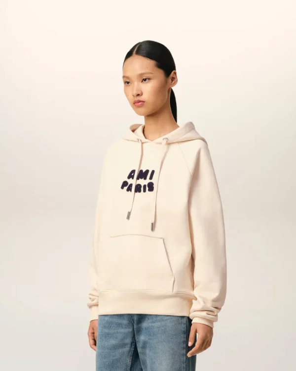 Clearance Beige Cotton Hoodie With Patch Women Sweatshirts & Hoodies | Ami De Coeur