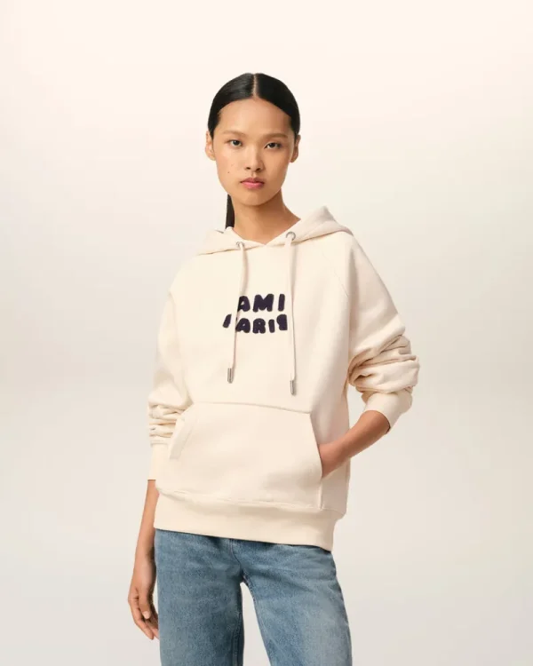 Clearance Beige Cotton Hoodie With Patch Women Sweatshirts & Hoodies | Ami De Coeur