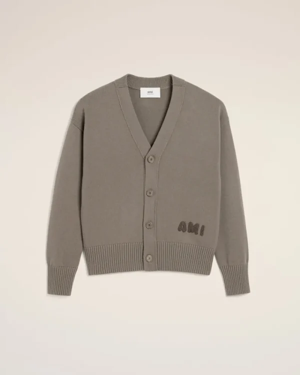 Hot Beige Cotton Wool Ami Embroidered Cardigan Sweaters & Cardigans | Ami De Coeur