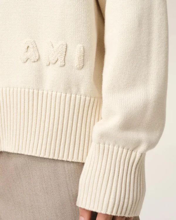 Cheap Beige Cotton Wool Ami Embroidered Cardigan Sweaters & Cardigans | Ami De Coeur