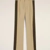 Sale Beige Wool Contrasted Band Straight Trousers Trousers