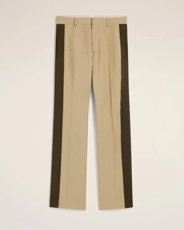 Sale Beige Wool Contrasted Band Straight Trousers Trousers