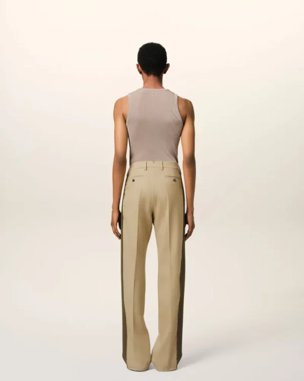 Sale Beige Wool Contrasted Band Straight Trousers Trousers