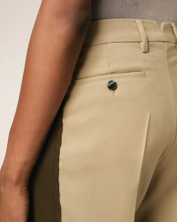 Sale Beige Wool Contrasted Band Straight Trousers Trousers