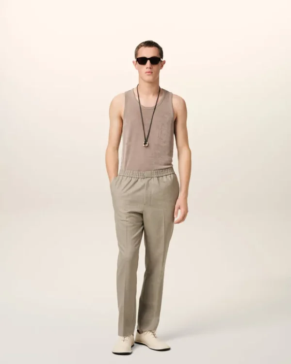 Cheap Beige Wool Elasticated Waist Trousers Trousers