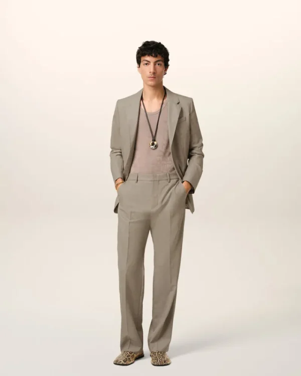 Shop Beige Wool Straight Fit Trousers Tailoring | Trousers