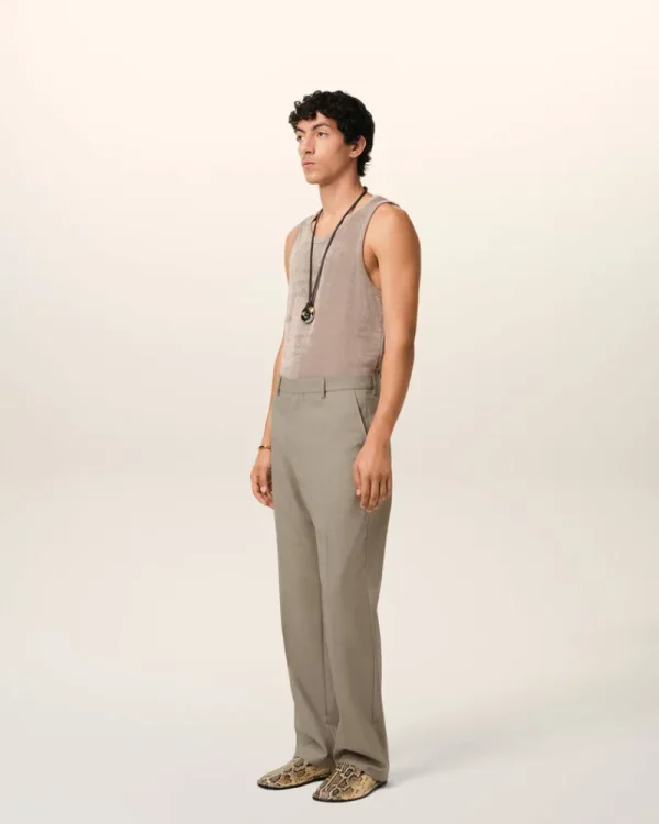 Shop Beige Wool Straight Fit Trousers Tailoring | Trousers