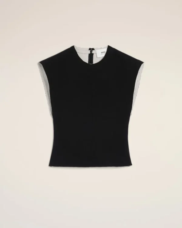 Outlet Black Wool Sleeveless Bicolor Top Women Denim | T-shirts & Tops