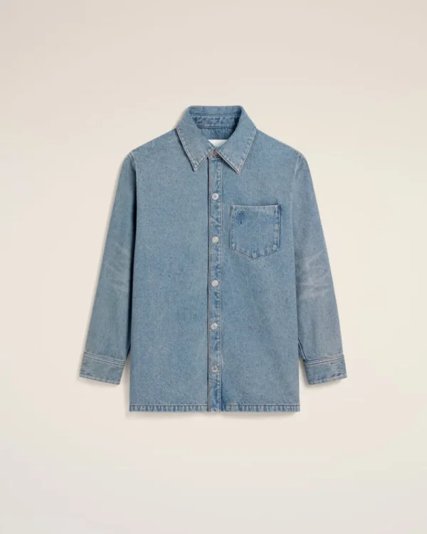 New Blue Cotton Ami de Coeur Overshirt Women Denim | Shirts