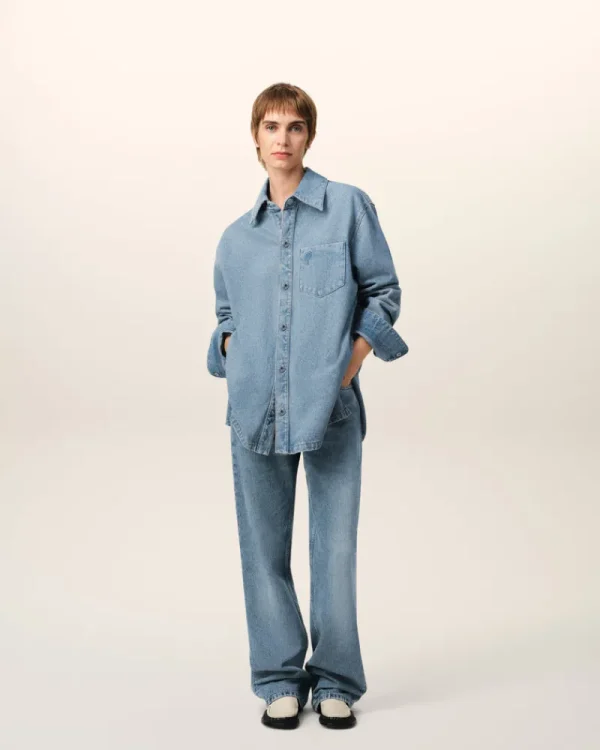 New Blue Cotton Ami de Coeur Overshirt Women Denim | Shirts