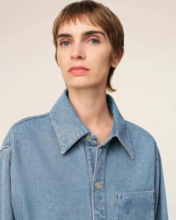 New Blue Cotton Ami de Coeur Overshirt Women Denim | Shirts