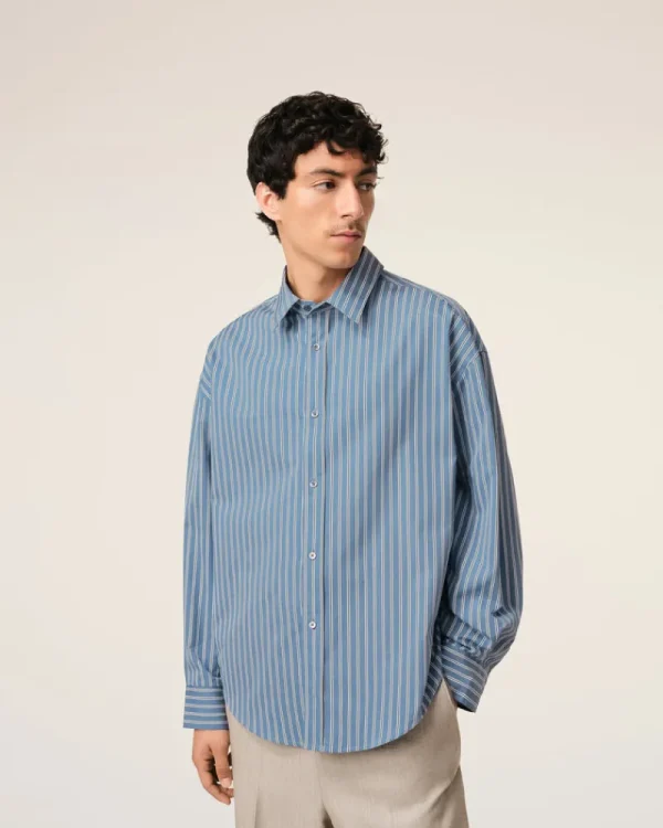 Fashion Blue Cotton Boxy Fit Shirt Shirts