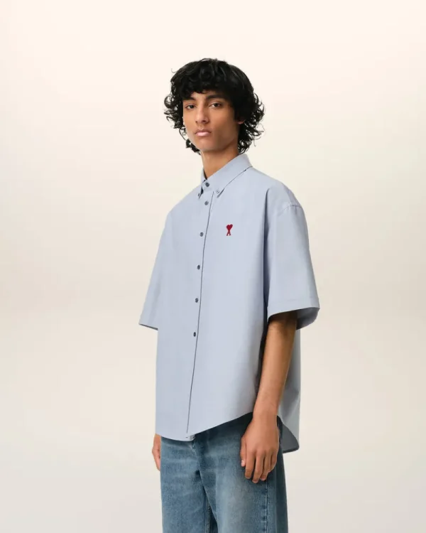 Store Blue Cotton Boxy Fit Short Sleeves Shirt Shirts | Ami De Coeur