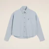 Outlet Blue Cotton Button-Down Cropped Oversized Shirt Women Shirts | Ami De Coeur