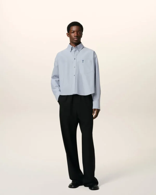 Outlet Blue Cotton Button-Down Cropped Oversized Shirt Women Shirts | Ami De Coeur