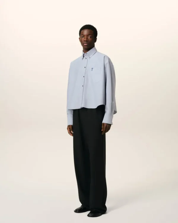 Outlet Blue Cotton Button-Down Cropped Oversized Shirt Women Shirts | Ami De Coeur