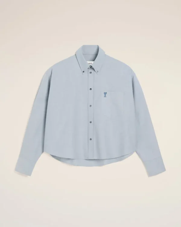 Outlet Blue Cotton Button-Down Cropped Oversized Shirt Women Shirts | Ami De Coeur