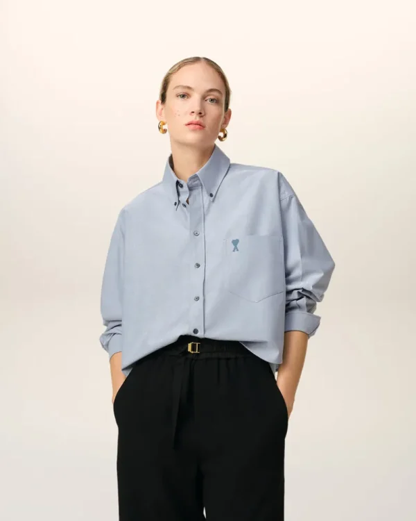 Outlet Blue Cotton Button-Down Cropped Oversized Shirt Women Shirts | Ami De Coeur