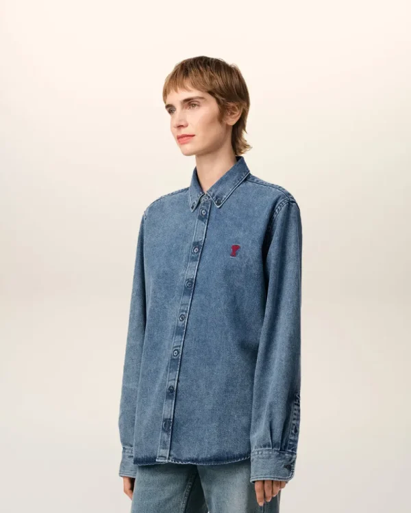 Shop Blue Denim Button-Down Ami de Coeur Shirt Women Shirts | Ami De Coeur