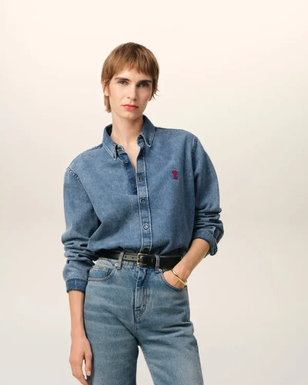 Shop Blue Denim Button-Down Ami de Coeur Shirt Women Shirts | Ami De Coeur