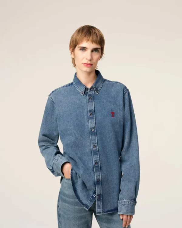 Shop Blue Denim Button-Down Ami de Coeur Shirt Women Shirts | Ami De Coeur