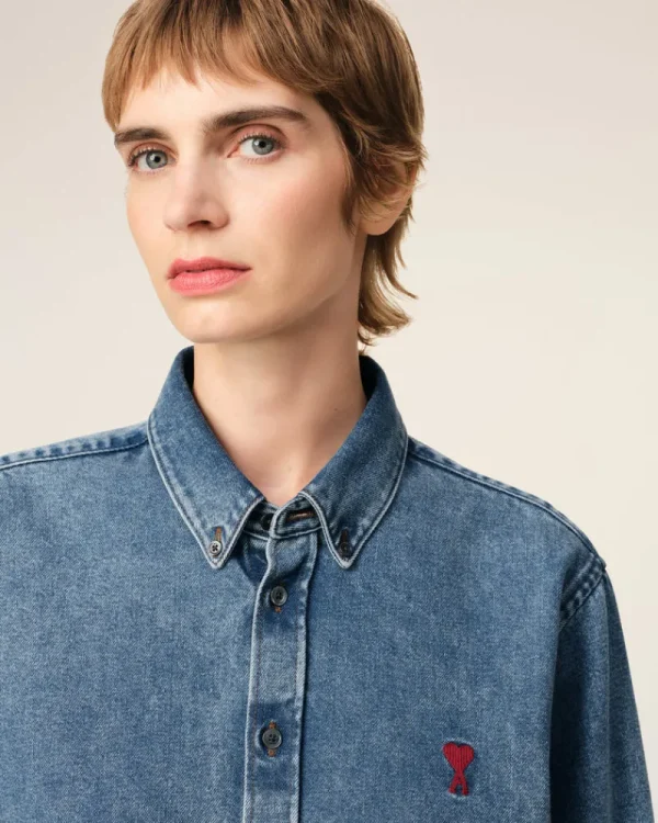 Shop Blue Denim Button-Down Ami de Coeur Shirt Women Shirts | Ami De Coeur