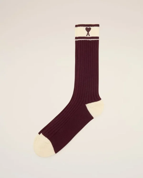 Cheap Burgundy Cotton Ami de Coeur Striped Socks Women Socks | Ami De Coeur