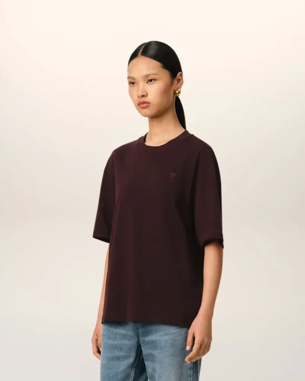 New Burgundy Cotton Tonal Ami de Coeur T-Shirt Women T-shirts & Polos | Ami De Coeur