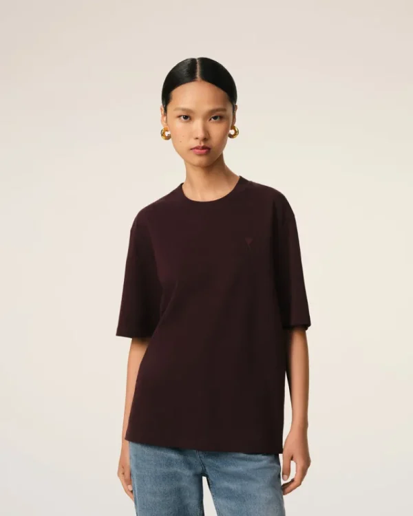 New Burgundy Cotton Tonal Ami de Coeur T-Shirt Women T-shirts & Polos | Ami De Coeur