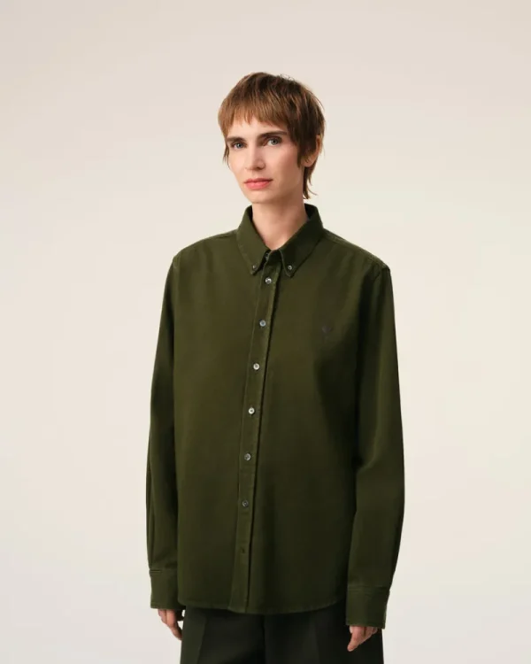 Sale Green Cotton Button-Down Ami de Coeur Shirt Women Shirts | Ami De Coeur