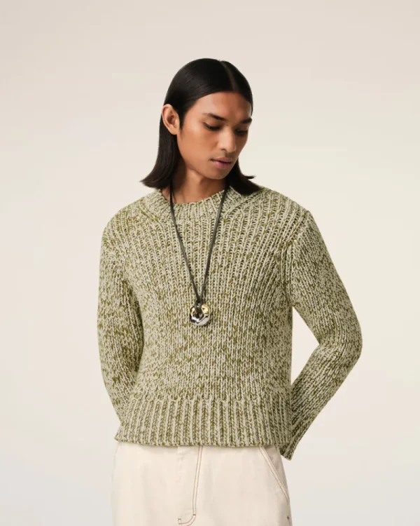 Flash Sale Green Mouliné Textured Knit Crewneck Sweater Women Sweaters & Cardigans | Sweaters & Cardigans