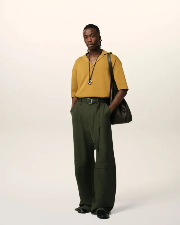 Fashion Green Wool Cargo Trousers Trousers