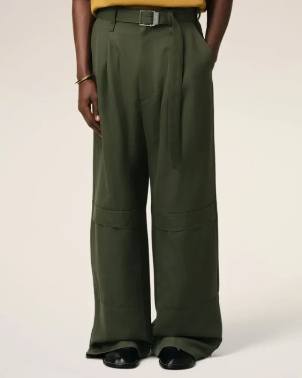 Fashion Green Wool Cargo Trousers Trousers