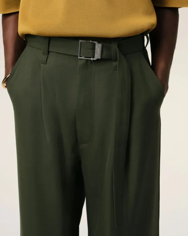 Fashion Green Wool Cargo Trousers Trousers