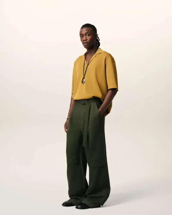 Fashion Green Wool Cargo Trousers Trousers