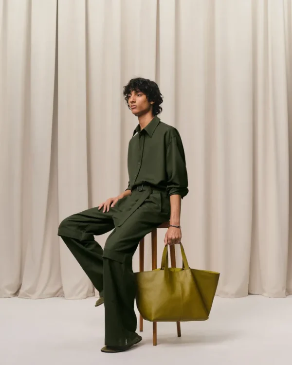 Fashion Green Wool Cargo Trousers Trousers