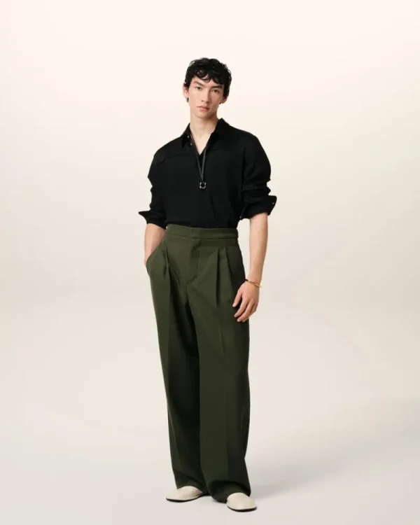 Hot Green Wool Large Fit Trousers Trousers