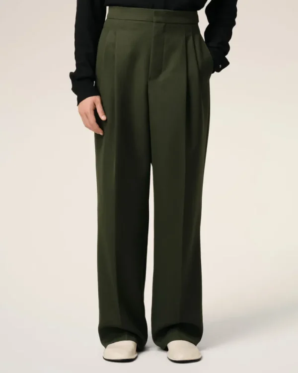 Hot Green Wool Large Fit Trousers Trousers