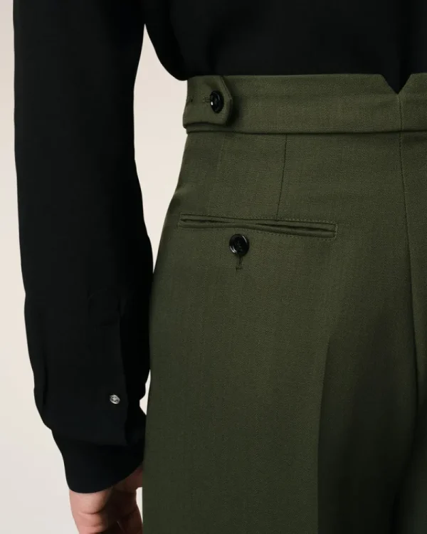 Hot Green Wool Large Fit Trousers Trousers