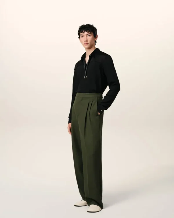 Hot Green Wool Large Fit Trousers Trousers