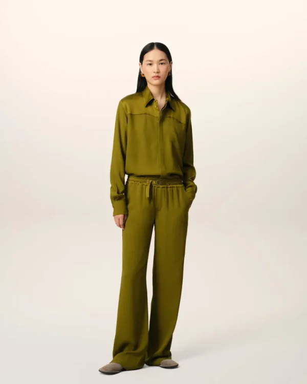 Online Khaki Flare Fit Elasticated Trousers Women Trousers